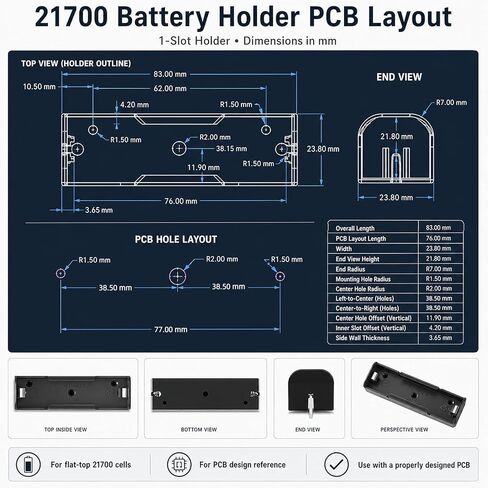 10 عبوات حامل بطارية 21700 عالي التيار لتركيب PCB، 40 أمبير مستمر / 140 أمبير+ الذروة، اتصالات منخفضة للغاية 0.87 متر مكعب من النحاس الأحمر المطلية بالنيكل، تدعم حزم الطاقة 3S و4S و5S DIY للمركبات الكهربائية وأجهزة التحكم عن بعد والأدوات الكهربائية in Kuwait