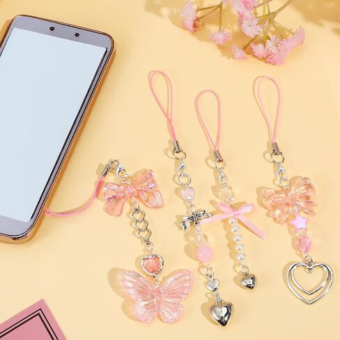 Tucnoeu 4 Pcs Pink Phone Charm Y2K Phone Charm Cute Aesthetic Phones Charms Phones Strap Charms for Bag Purse Backpack Camera Decor in Saudi Arabia