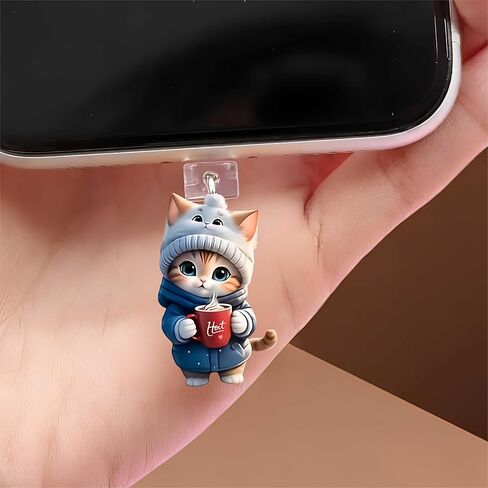 Cat with Hot Coffee Dust Plug Acrylic Charms for electronic products,Type-C Charging Port Dust Plugs Pendant Compatible with E-Reader Phone Tablet, Gift for Christmas, Birthday, Anniversary Day in Saudi Arabia