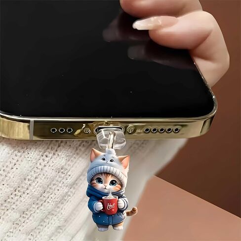 Cat with Hot Coffee Dust Plug Acrylic Charms for electronic products,Type-C Charging Port Dust Plugs Pendant Compatible with E-Reader Phone Tablet, Gift for Christmas, Birthday, Anniversary Day in Saudi Arabia
