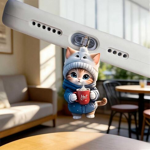 Cat with Hot Coffee Dust Plug Acrylic Charms for electronic products,Type-C Charging Port Dust Plugs Pendant Compatible with E-Reader Phone Tablet, Gift for Christmas, Birthday, Anniversary Day in Saudi Arabia