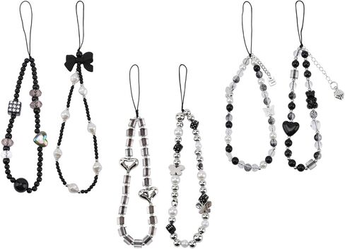 6PCS Crystal Beaded Phone Charms,Acrylic Cell Phone Wrist Strap,Classic Phones Charms Straps,Charm for Phones Case,Keychain Bracelet Straps for Camera Key Purse for Women in Saudi Arabia