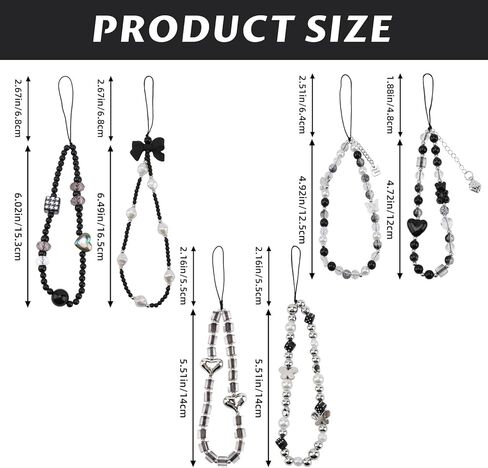 6PCS Crystal Beaded Phone Charms,Acrylic Cell Phone Wrist Strap,Classic Phones Charms Straps,Charm for Phones Case,Keychain Bracelet Straps for Camera Key Purse for Women in Saudi Arabia