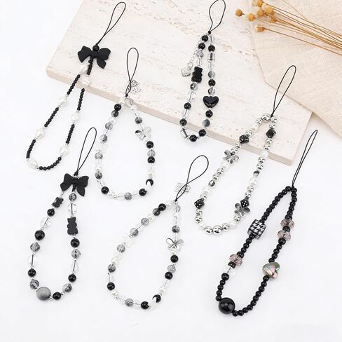 6PCS Crystal Beaded Phone Charms,Acrylic Cell Phone Wrist Strap,Classic Phones Charms Straps,Charm for Phones Case,Keychain Bracelet Straps for Camera Key Purse for Women in Saudi Arabia