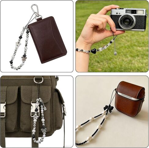 6PCS Crystal Beaded Phone Charms,Acrylic Cell Phone Wrist Strap,Classic Phones Charms Straps,Charm for Phones Case,Keychain Bracelet Straps for Camera Key Purse for Women in Saudi Arabia