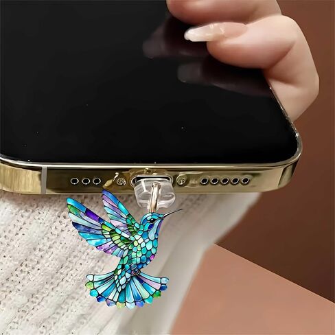 Stained Glass Hummingbird Dust Plug Acrylic Charms for electronic products,Type-C Charging Port Dust Plugs Pendant Compatible with E-Reader Phone Tablet, Gift for Christmas, Birthday, Anniversary Day in Saudi Arabia