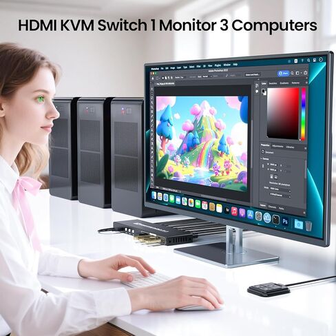 8K60Hz 4K120Hz HDMI KVM Switch 1 Monitor 3 Computers, USB3.0 3 Port KVM Switch with 4 Port USB 3.0 Hub for 3 PCs Share 1 Set of Keyboard, Mouse and 1 Monitor in Saudi Arabia