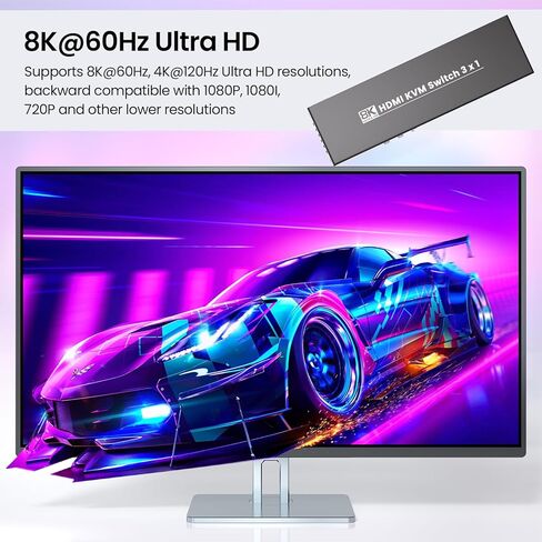 8K60Hz 4K120Hz HDMI KVM Switch 1 Monitor 3 Computers, USB3.0 3 Port KVM Switch with 4 Port USB 3.0 Hub for 3 PCs Share 1 Set of Keyboard, Mouse and 1 Monitor in Saudi Arabia