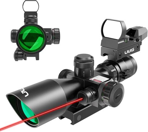 UUQ نطاق بندقية كومبو 2.5-10x40، شبكاني مزدوج النقاط، مع جهاز Mini Reflex 3 MOA ذو نقطة حمراء ومنظار ليزر in Saudi Arabia