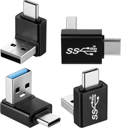 4 Pack 90 Degree USB C Adapter, USB 3.1 Male to Male Right Angle 10Gbps Up & Down Bend Aluminum Alloy for Laptop Phone in Saudi Arabia