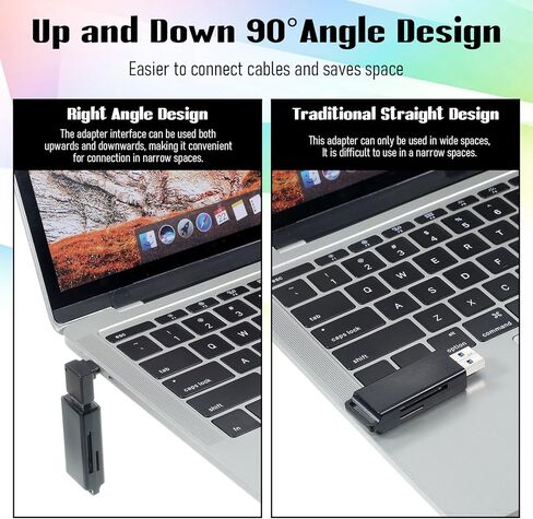 قطعتان من محول USB C إلى USB 90 درجة، زاوية قائمة من النوع C (ذكر) إلى USB-A (أنثى) محول موسع على شكل حرف L يدعم الشحن ونقل البيانات للمركبات وأجهزة الكمبيوتر المكتبية والهواتف الذكية والهاتف والكمبيوتر اللوحي والكمبيوتر المحمول in Kuwait