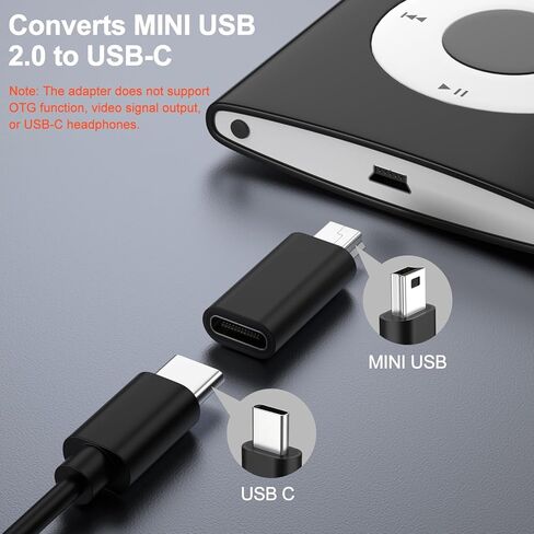 USB C to Mini USB Adapter, 4 Pack USB Type Female to Mini USB 2.0 Male Converter Connector Supports Charge & Data Sync Compatible with GPS Receiver, Digital Camera, Dash Cam, MP3 Players etc, Black in Saudi Arabia