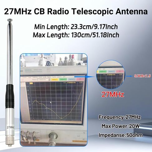 CB Antenna 27MHz Telescopic SMA-Female, ham Radio Antenna Compatible with Radtel RT-950 PRO RT-860 RT-880 RT-880G, Compatible for Bajeton BJ-7800 BJ-8300 BJ-9000 Handheld cb Radio in Kuwait