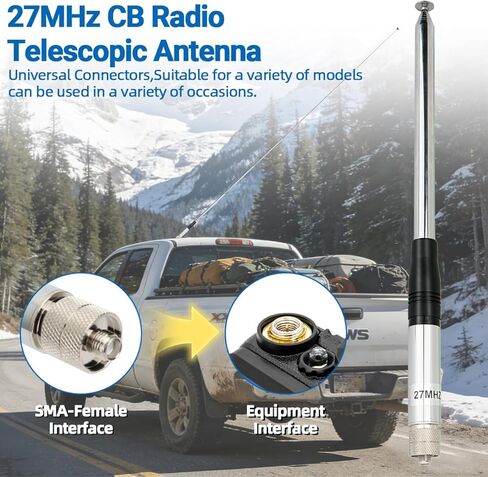 CB Antenna 27MHz Telescopic SMA-Female, ham Radio Antenna Compatible with Radtel RT-950 PRO RT-860 RT-880 RT-880G, Compatible for Bajeton BJ-7800 BJ-8300 BJ-9000 Handheld cb Radio in Kuwait