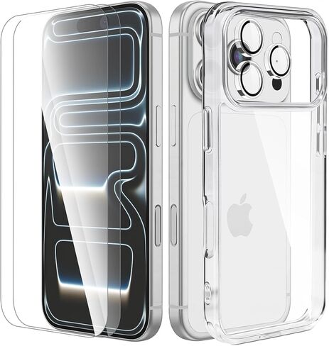 FanTEK Compatible with iPhone 11 Pro Case with 2pcs Screen Protectors and 1pcs Camera Lens Protector, Clear Crystal Phone Case in Saudi Arabia