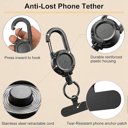 2pc Anti-Drop Phone Tether, Retractable Steel Line Anti-Theft Cellphone Lanyard for Outdoor Hiking, Traveling, Work in Kuwait