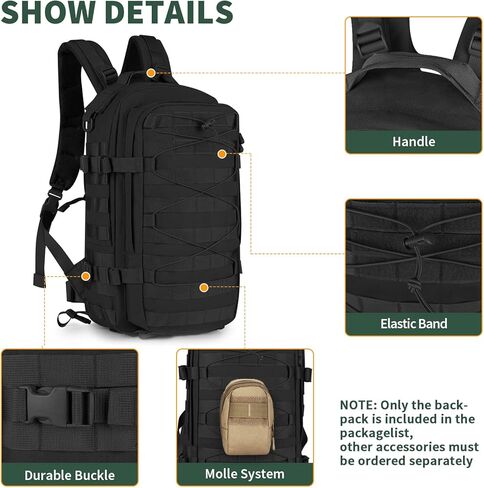 G-raphy Tactical Backpack 20L, Small Military Rucksack Daypack Molle Army Work Bag Motorcycle Backpacks for Men Women Camping Cycling Travelling Hiking Sports Outdoors (Black-2) in Saudi Arabia