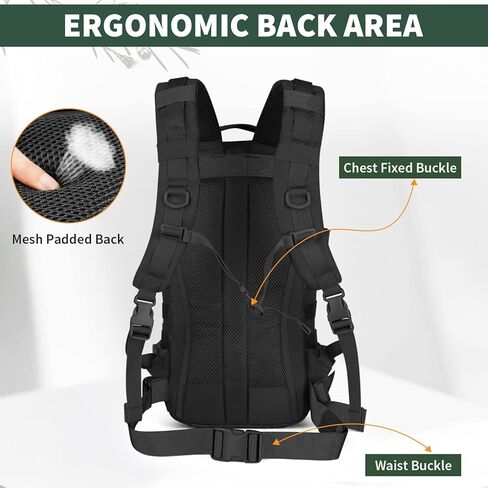 G-raphy Tactical Backpack 20L, Small Military Rucksack Daypack Molle Army Work Bag Motorcycle Backpacks for Men Women Camping Cycling Travelling Hiking Sports Outdoors (Black-2) in Saudi Arabia