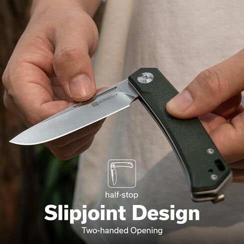 SENCUT Braxx Slip Joint Pocket Knife, Folding Knife with Canvas Micarta Handle, 3.12'' Blade EDC Knives for Outdoor Camping Gifts S25089-2(Green) in Kuwait