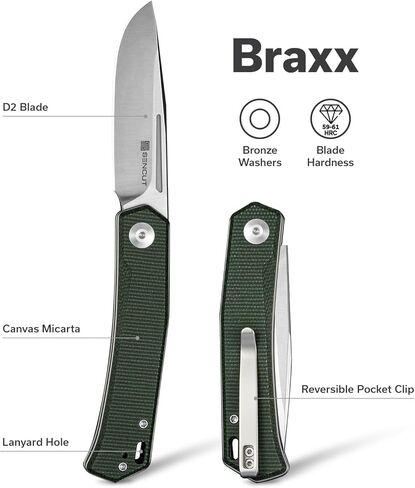 SENCUT Braxx Slip Joint Pocket Knife, Folding Knife with Canvas Micarta Handle, 3.12'' Blade EDC Knives for Outdoor Camping Gifts S25089-2(Green) in Kuwait