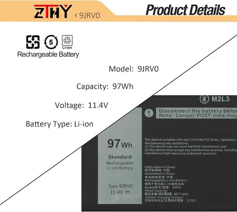 9JRV0 97Wh Laptop Battery Replacement for Dell Latitude 5521 5531 Precision 3561 3571 3581 3591 Alienware m17 R5 AMD/ Alienware m18 R1 R2/ Alienware m18 R1 AMD Series 0P3TJ 05RGW 53XP7 11.4V 8071mAh in Saudi Arabia
