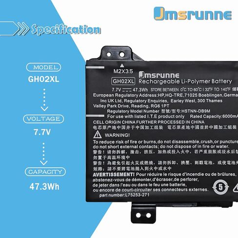 GH02XL L75253-271 47.3Wh Laptop Battery for HP Chromebook 11A G8 11 G8 14 G6 Chromebook X360 11 G3 14AT-NA000 NA0010CA NA0010DS Series HSTNN-DB9M GHO2XL L75783-005 L75253-2C1 7.7V in Saudi Arabia