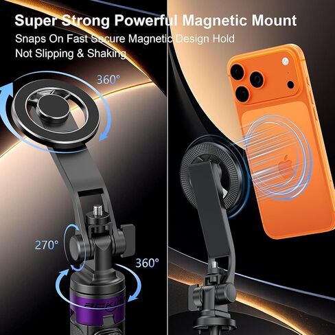 Magnetic Tripod for iPhone with 1/4" Screw, 53" MagSafe Selfie Stick Tripod with Remote & Metal Ring, 4-Leg Stable Phone & Camera Tripod for Video Recording, Gym, Vlogging, TikTok, Travel, Black in Saudi Arabia