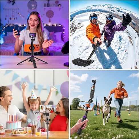 Magnetic Tripod for iPhone with 1/4" Screw, 53" MagSafe Selfie Stick Tripod with Remote & Metal Ring, 4-Leg Stable Phone & Camera Tripod for Video Recording, Gym, Vlogging, TikTok, Travel, Black in Saudi Arabia