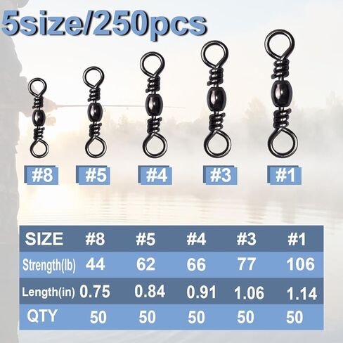 Fishing Barrel Swivels, 250pcs Fishing Swivels for Salwater Freshwater, High Strength Fishing Tackle Leader Line Lure Connector in Saudi Arabia