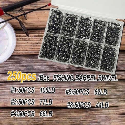 Fishing Barrel Swivels, 250pcs Fishing Swivels for Salwater Freshwater, High Strength Fishing Tackle Leader Line Lure Connector in Saudi Arabia