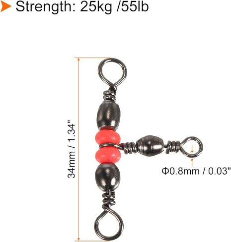 3 Way Swivel, 20Pcs 55lb Stainless Steel Cross Line T-Turn Triple Barrel Terminal Tackle for Saltwater Freshwater Fishing, Black in Saudi Arabia