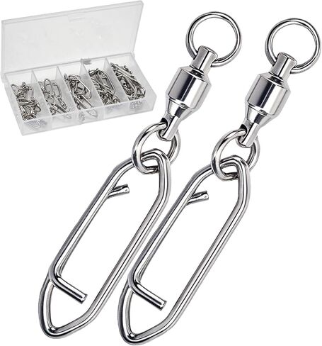 Ball Bearing Swivel with Speed Clips Snap Kit 22pcs - Heavy Duty Stainless Steel Polished Silver Fishing Swivels Snaps Sizes 0#- 4#, 44LB-99LB Saltwater Freshwater Fishing Lure Quick Clips in Kuwait