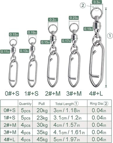 Ball Bearing Swivel with Speed Clips Snap Kit 22pcs - Heavy Duty Stainless Steel Polished Silver Fishing Swivels Snaps Sizes 0#- 4#, 44LB-99LB Saltwater Freshwater Fishing Lure Quick Clips in Kuwait