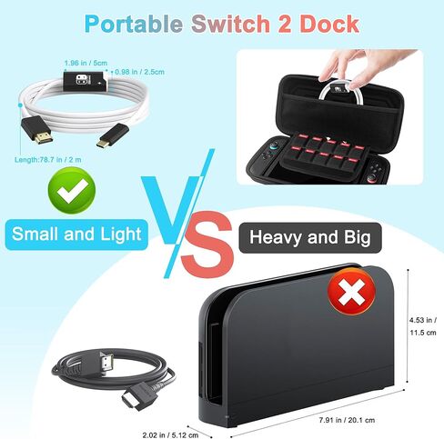 Switch 2 Dock, 4K@60HZ 6ft, USB C to HDMI Replacement Cable for Nintendo 2 Dock, Portable Travel TV Base Adapter ＆ Travel NS 2 Docking Station Cord Compatible with Nintendo OLED in Kuwait