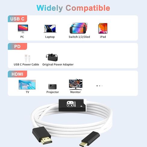 Switch 2 Dock, 4K@60HZ 6ft, USB C to HDMI Replacement Cable for Nintendo 2 Dock, Portable Travel TV Base Adapter ＆ Travel NS 2 Docking Station Cord Compatible with Nintendo OLED in Kuwait