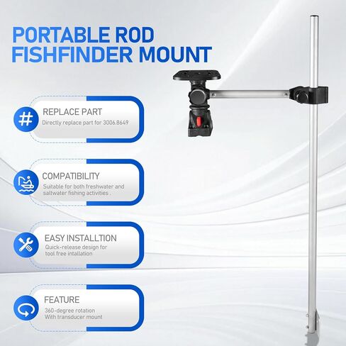 Replace Part for 3006.8649 Portable Rod Fish Finder Mount Holder, Adjustable Bracket with Transducer Mount, Compatible with Garmin, Lowrance, Humminbird,and More,Quick-Release Design for Boat in Saudi Arabia