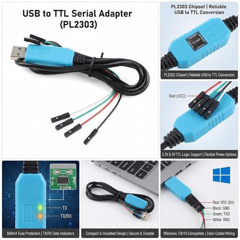 5 قطع PL2303TA USB إلى كابل محول تسلسلي TTL، محول RS232 UART، مخرج 3.3 فولت 5 فولت، 1 متر in Kuwait