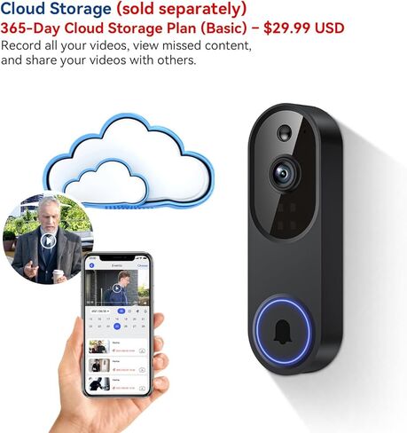 Wireless Video Doorbell Camera, 2.4G WiFi Only, AI Human Detection, Indoor/Outdoor Surveillance Cam for Home Security, 2-Way Talk, Night Vision, Cloud Storage (Sold Separately) in Saudi Arabia