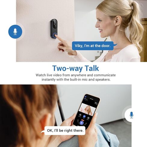 Wireless Video Doorbell Camera, 2.4G WiFi Only, AI Human Detection, Indoor/Outdoor Surveillance Cam for Home Security, 2-Way Talk, Night Vision, Cloud Storage (Sold Separately) in Saudi Arabia