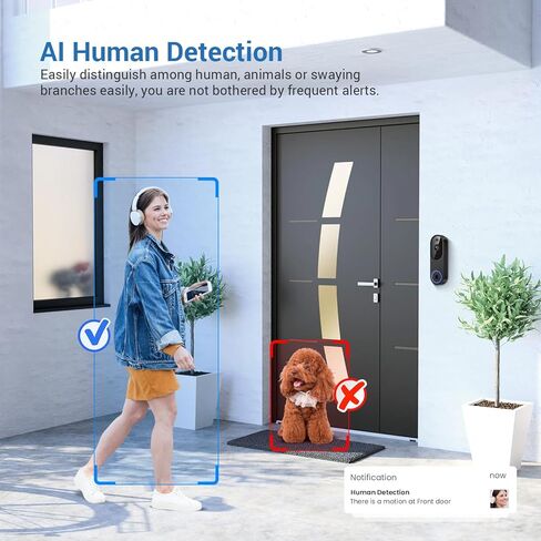 Wireless Video Doorbell Camera, 2.4G WiFi Only, AI Human Detection, Indoor/Outdoor Surveillance Cam for Home Security, 2-Way Talk, Night Vision, Cloud Storage (Sold Separately) in Saudi Arabia