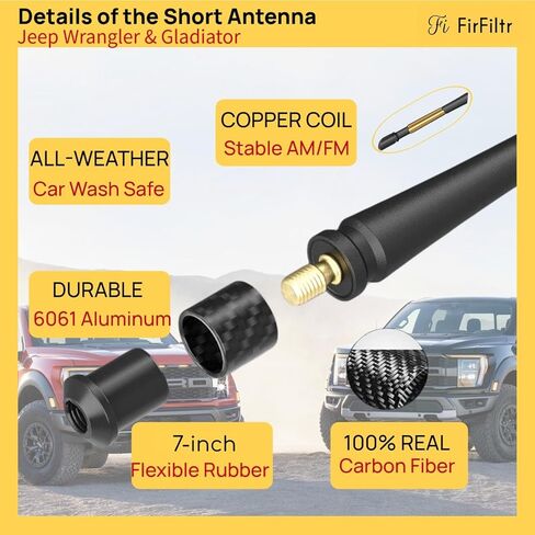 7IN Short Antenna for Jeep Wrangler All Models 2007-2026 & Jeep Gladiator 2020-2026,Truck Antenna for Jeep Wrangler Accessories Flexible Rubber Replacement Antenna(Black, 7 inch) in Saudi Arabia