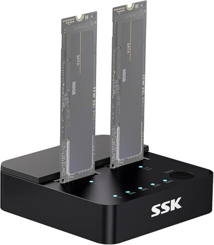 SSK NVMe & SATA SSD Cloner, M.2 Duplicator Dual Bay Dock SSD to USB Adapter, 10Gbps USB3.2 Gen 2 M.2 Docking Station for M Key/B+M Key PCIE3.0/4.0/5.0SSD Reader Supports Offline Clone in Saudi Arabia