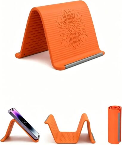Portable Foldable Silicone Aluminum Phone Holder Bendable Freely into Any Shape, Universal Adjustable Stand for Phone Tablet Laptop (Orange) in Saudi Arabia