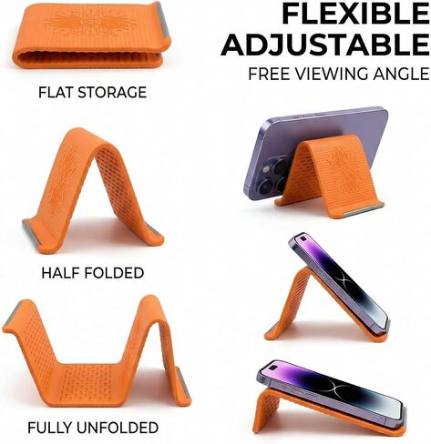 Portable Foldable Silicone Aluminum Phone Holder Bendable Freely into Any Shape, Universal Adjustable Stand for Phone Tablet Laptop (Orange) in Saudi Arabia
