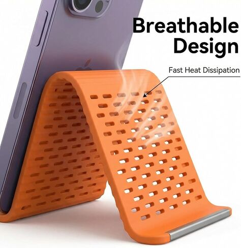 Portable Foldable Silicone Aluminum Phone Holder Bendable Freely into Any Shape, Universal Adjustable Stand for Phone Tablet Laptop (Orange) in Saudi Arabia