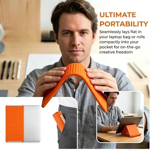 Portable Foldable Silicone Aluminum Phone Holder Bendable Freely into Any Shape, Universal Adjustable Stand for Phone Tablet Laptop (Orange) in Saudi Arabia
