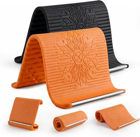 Flexible Silicone Phone Holder, 2026 New Anti-Slip Foldable Airplane Phone Stand, Adjustable Silicone Aluminum Holder for Tablet Laptop,Travel, Desk,Bed,Treadmill 2 Pcs（Black+Orange） in Saudi Arabia