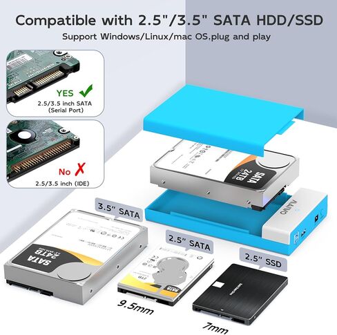 MAIWO USB 3.0 External Hard Drive Enclosure for 3.5/2.5 Inch SATA HDD/SSD, with 1X USB2.0 Hub & 12V/2A Power Supply, Supports UASP Acceleration, Tool-Free, Compatible with WD Seagate Samsung PS4 Xbox in Saudi Arabia