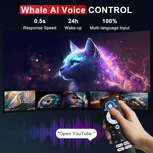 جهاز عرض ذكي مع واي فاي وبلوتوث 5.4 - أجهزة عرض أفلام صغيرة محمولة للاستخدام في الهواء الطلق/غرفة النوم، جهاز عرض أصلي بدقة 1080 بكسل 4K متوافق مع Netflix، YouTube، PrimeVideo، Auto Keystone والتطبيقات المدمجة in Kuwait