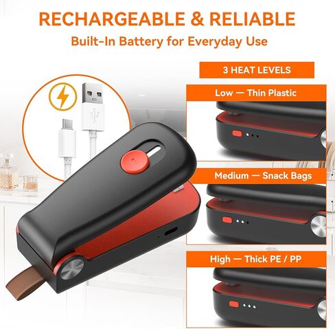 NEATEST Mini Bag Sealer, 2026 Upgraded USB Rechargeable 3 Heat Levels Chip Bag Sealer with Cutter Magnet, 2 in 1 Portable Heat Seal Resealer for Plastic Bags, Snacks & Food Storage (Black) in Saudi Arabia